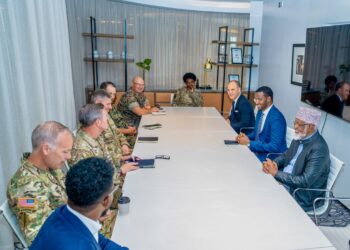 Jubaland President Ahmed Madobe and his delegation face the AFRICOM special operations commander across the table in Nairobi