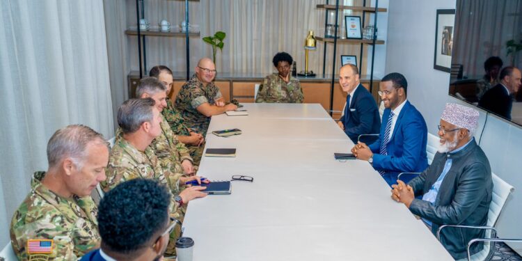 Jubaland President Ahmed Madobe and his delegation face the AFRICOM special operations commander across the table in Nairobi