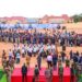 The reception for President Hassan Sheikh Mohamud on the bare ground of the Abdullahi Issa stadium in Baraxleey, south Galkayo