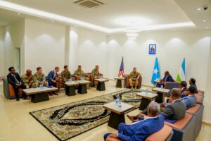 President Deni meets AFRICOM special operations commander Major General Claude Tudor in Bosaso Puntland