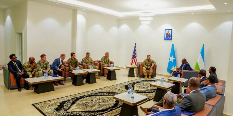 President Deni meets AFRICOM special operations commander Major General Claude Tudor in Bosaso Puntland