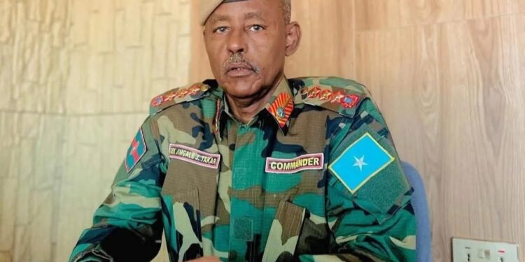 General Jimale Jama Takar in uniform as commander of the Danab force based at the Ligle camp in Garowe