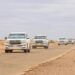 The presidential convoy travelling overland through Mudug region on the road to Galkayo