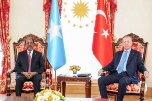 President Hassan Sheikh Mohamud with the president of Turkiye during talks in Ankara