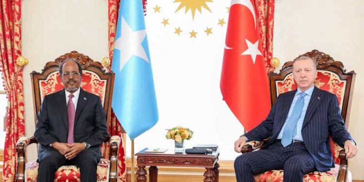 President Hassan Sheikh Mohamud with the president of Turkiye during talks in Ankara