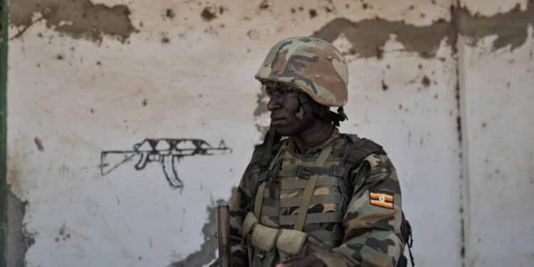 A UPDF soldier at a position in Somalia, the force Uganda says will be withdrawn completely by August 2027