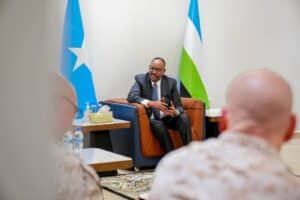 Puntland President Said Abdullahi Deni meets the United States Africa Command delegation at Bosaso, where Washington is discussing an accelerated base plan