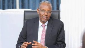 Former South West State President Abdiaziz Hassan Mohamed Laftagareen seated during an interview.