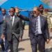 President Hassan Sheikh Mohamud walks with President Ali Gudlawe on a federal visit to Hirshabelle, the state presidency Villa Somalia has reserved for the incumbent
