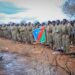 Fighters loyal to Abdiaziz Laftagareen drawn up with machine guns on the outskirts of Baidoa