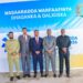 Officials before the Ministry of Information banner at the strategic communication forum in Mogadishu