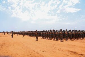 Somali National Army recruits on parade, the force Ahmed Moalim Fiqi says is ready to take over from AUSSOM