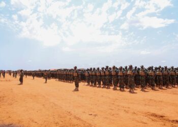 Somali National Army recruits on parade, the force Ahmed Moalim Fiqi says is ready to take over from AUSSOM