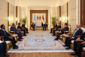 President Hassan Sheikh Mohamud and President Abdel Fattah al-Sisi meet with their delegations at New Alamein on 3 October, the day his offer of Somali ports to Abiy Ahmed was released