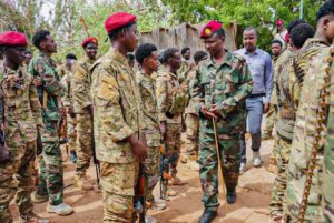Doolow security forces and Jubaland Darawish lined up for inspection on 7 October 2026, the day the commissioner pledged to follow the policy of Ethiopian forces