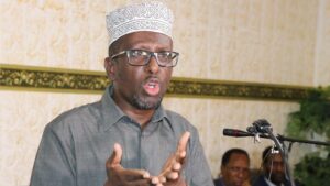 Sheikh Sharif Sheikh Ahmed, the former president, speaking in Mogadishu
