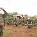 A Ugandan AUSSOM commander addresses Somali soldiers at Bariire in Lower Shabelle after its capture in August 2025, upriver from Jannaale