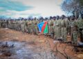 Fighters loyal to Abdiaziz Laftagareen on the outskirts of Baidoa, whose leaders the NAMLC has now listed as al-Shabaab financiers