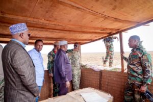 South West State officials and Somali army officers at a frontline post in Bay region in October 2026, the month federal troops staged at Baledogle moved toward Buurhakaba