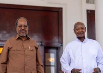 President Hassan Sheikh Mohamud and President Yoweri Museveni at State House Entebbe on 26 October 2026