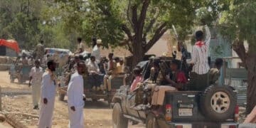 Armed Macawisley fighters on pickups in Beledweyne, where they took the Lama-Galay compound on 30 October