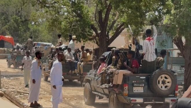 Armed Macawisley fighters on pickups in Beledweyne, where they took the Lama-Galay compound on 30 October